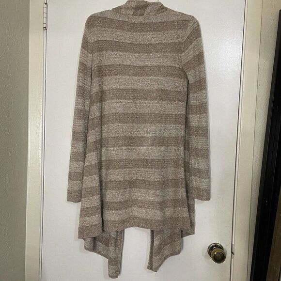 Barefoot dreams tan beige cozy chic light island stripe cardigan size Small/med - Picture 5 of 6